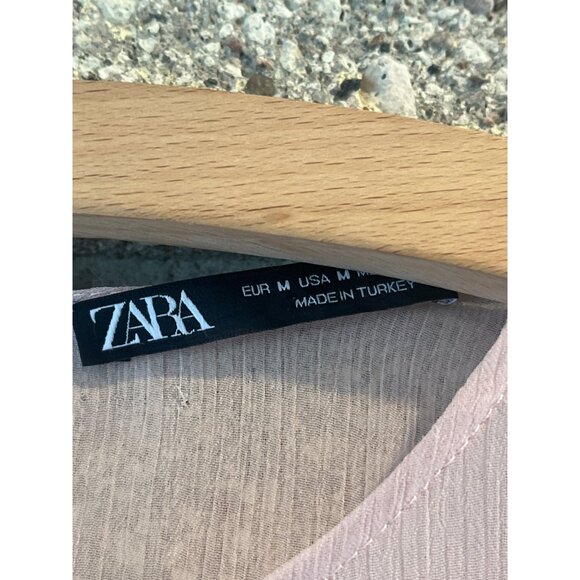 Zara Pink Feather-Trimmed Sheer Blouse Size M Made In Turkey - Picture 6 of 9